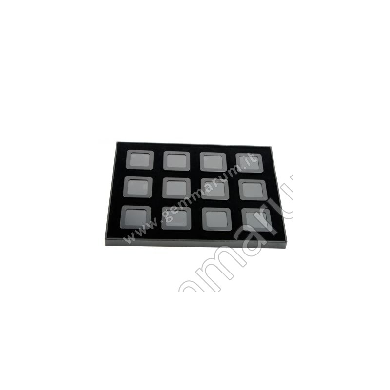 Tray with 12 Matt Black boxes for gemstones and diamonds