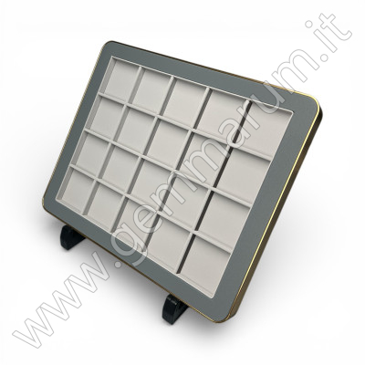 Premium Gem Display with Gold Frame - Grey