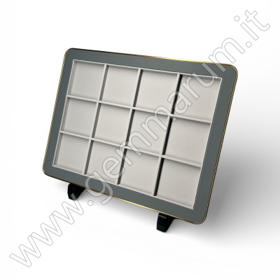 Premium Gem Display with Gold Frame - Grey