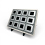 Elegantes Display mit 12 Holzboxen- mattgrau