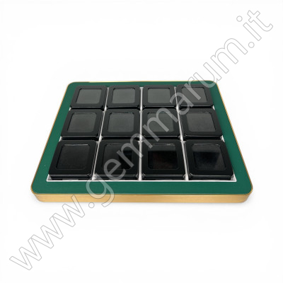 Premium Gem Display with Gold Frame - Green Complete with 12 MATT BLACK boxes