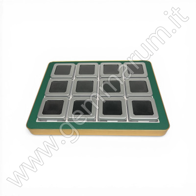 Espositore con Cornice Dorata-Verde completo di 12 scatoline MATT SILVER