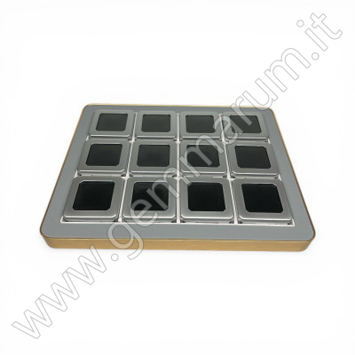 Espositore con Cornice Dorata-Grigio completo di 12 scatoline MATT SILVER